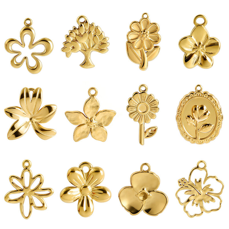 12pcs Stainless Steel Summer Flower  Charms Pendant Set