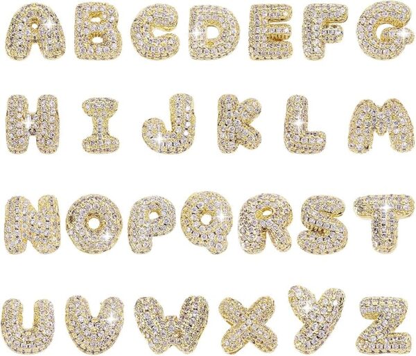 1Pc Letter Zirconia Charms A-Z Rhinestone Letter Charms 18K Gold Plated Brass A-Z Alphabet Charm Beads for DIY Name ID Necklace Bracelet Jewelry Making Hair Clips Shoe Lace