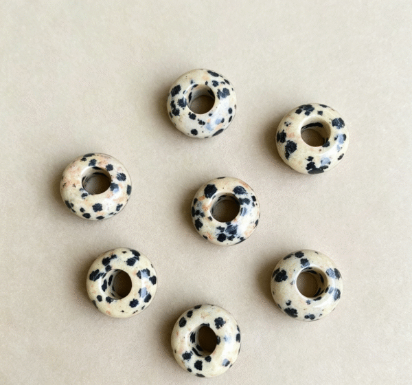20pcs Natural Dalmatian Jasper Large Hole Gemstone 14x8mm Donut Rondelle Beads