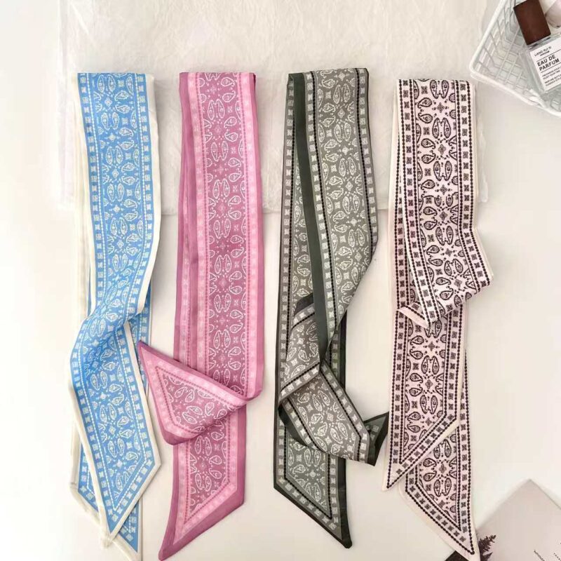4Pcs Hair Scarf for Women, 35"x2.36" Lightweight Silk Headband, Purse & Bag Scarves Gift Collection