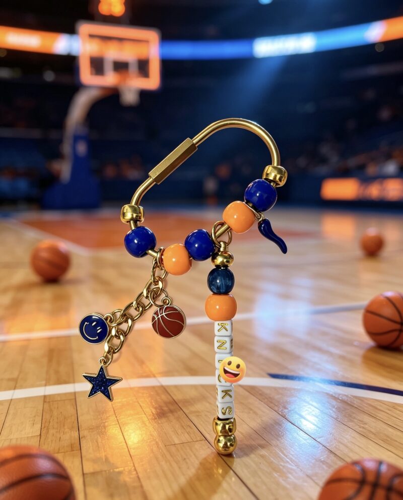 Handmade  Basketball Keychain with Star & Basketball Enamel Charms Gift for Fans