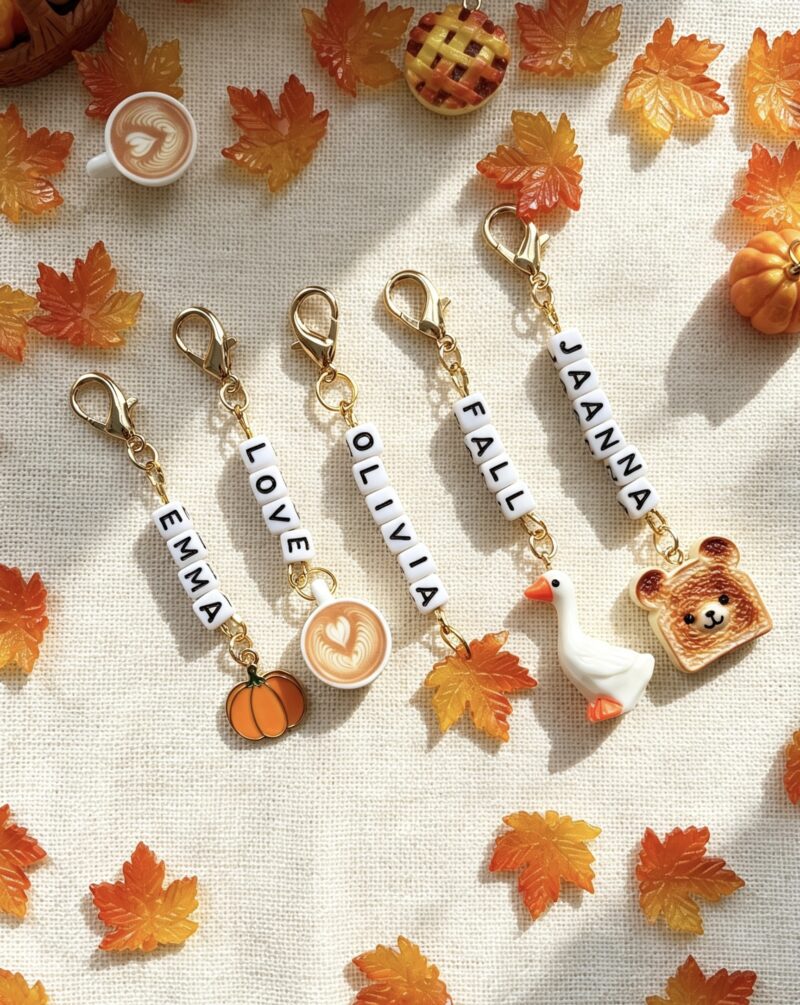 Fall-Themed Custom Name Badge Reel Clip-on Charm, Personalized ID Accessory, Ideal Fall Gift for RN Nurses & Coworkers, Detachable Zipper Pull for Handbags & Diaper Bags