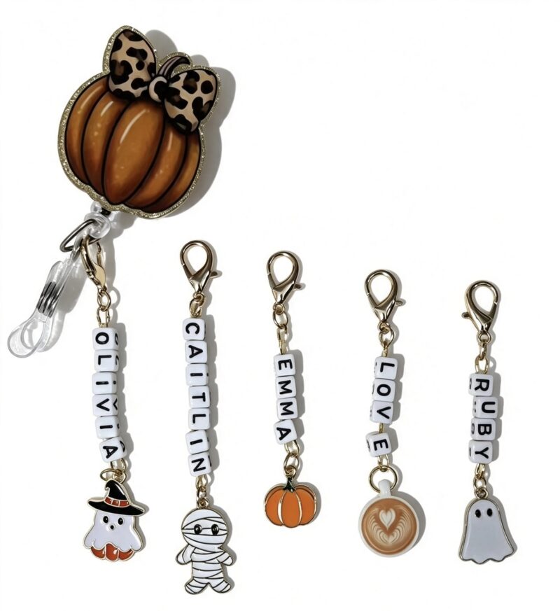Halloween Custom Name Badge Reel Clip-on Charm, Personalized ID Accessory, Ideal Fall Gift for RN Nurses & Coworkers, Detachable Zipper Pull for Handbags & Diaper Bags