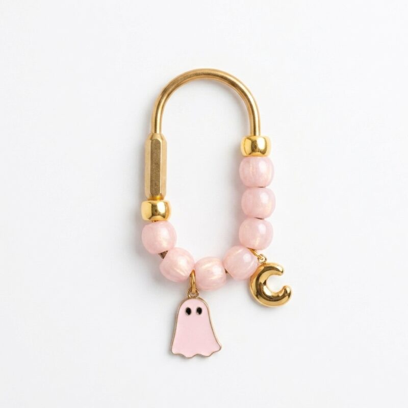 Pastel Pink Ghost Beaded Halloween Bag Charm | Spooky Cute Purse Charm